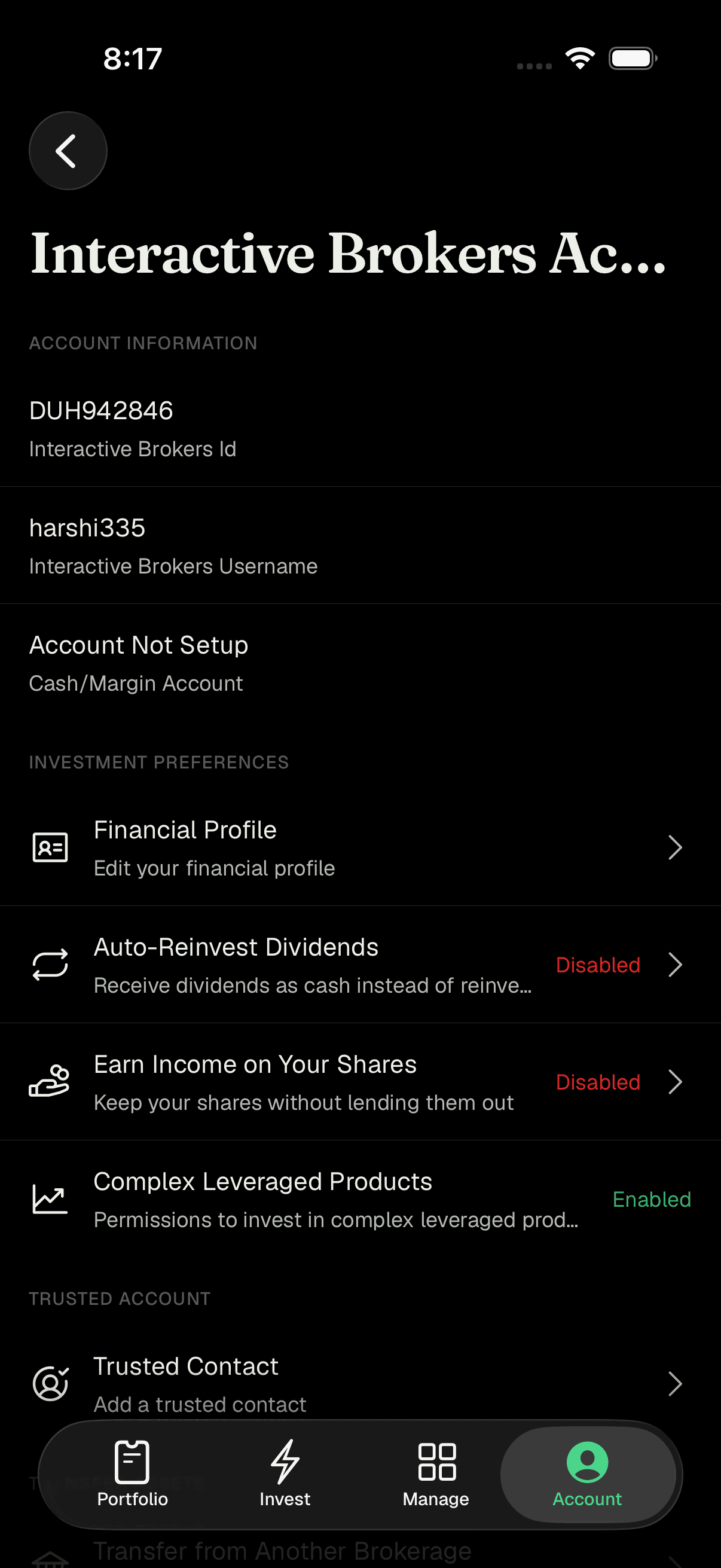 Interactive Brokers Account overview with all sections