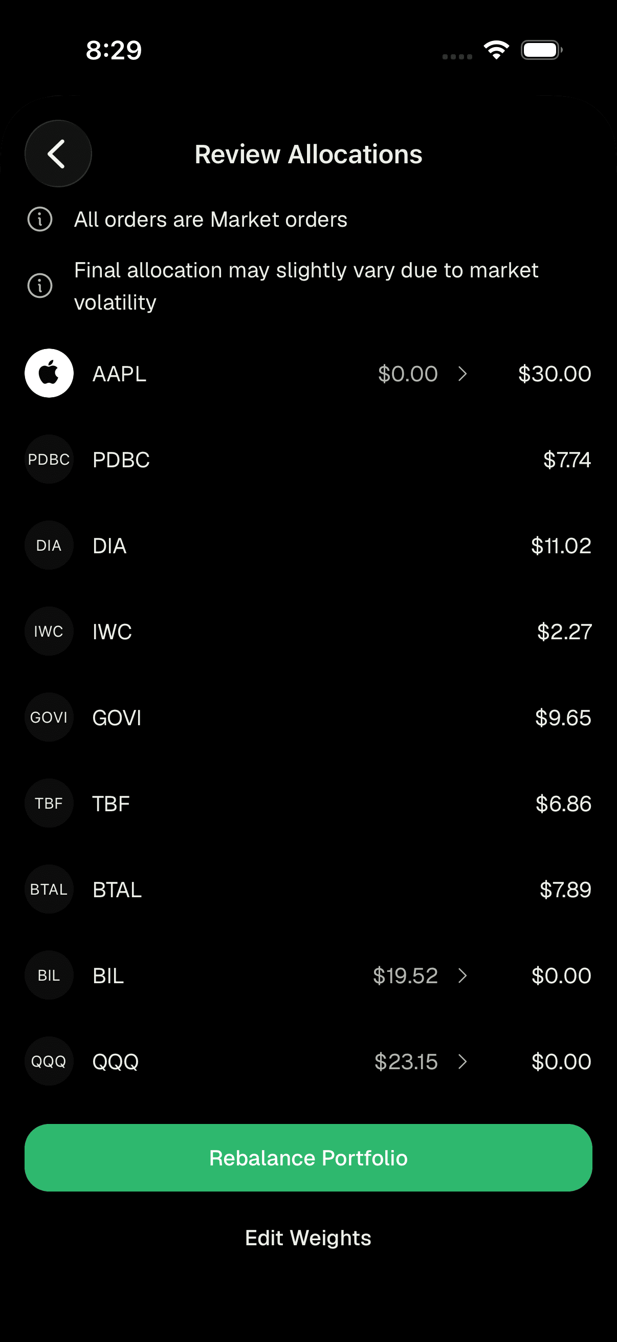 Reviewing proposed trades before confirming