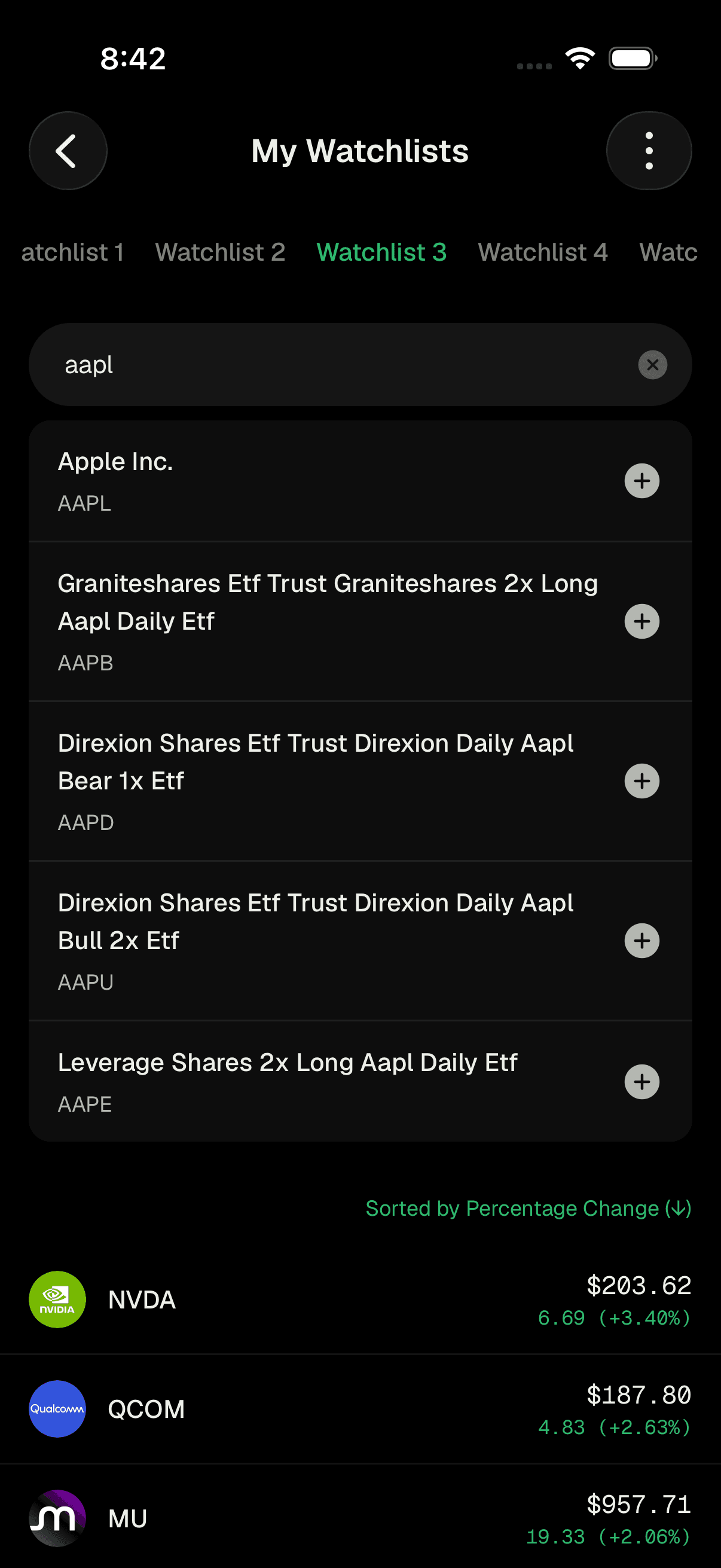 Search and add a ticker to your watchlist